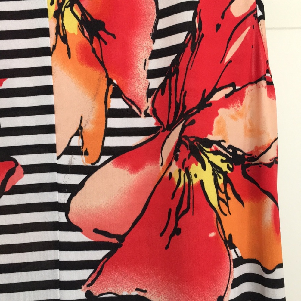 HP🔥 RN Studio Women’s Dress M Sleeveless Floral Bright Tropical Black Border - Picture 7 of 11